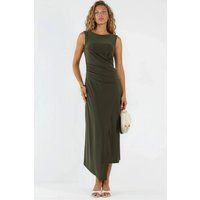 Elegantes asymmetrisches Midi-Raffkleid