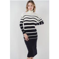 Gestreiftes Rippstrick-Midikleid mit Rollkragen