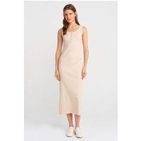 Rippstrick-Midi-Bodycon-Kleid mit Knopfleiste
