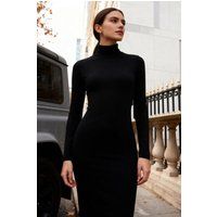 Elegantes Rippstrick-Midikleid mit Rollkragen