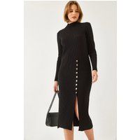 Geripptes Rollkragen-Midi-Strickkleid