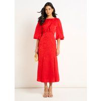 Jacquard-Satin Midikleid mit Glockenärmeln