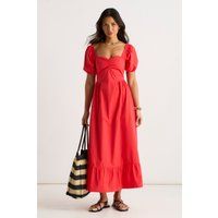 Gerafftes Midikleid mit Puffärmeln