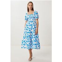 Midikleid mit Smok und Abstrakt-Print