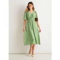 Polka-Dot-Midi mit gesmokter Taille