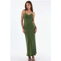 Satin-Midikleid mit V-Ausschnitt und Schlitz