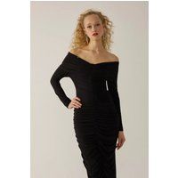 Drapiertes schulterfreies Bodycon-Maxikleid