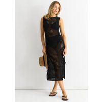 Strukturiertes Häkelstrick-Midi-Kleid