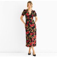 Florales Midikleid mit Spitzenbesatz