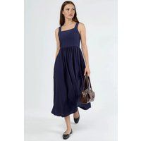 Strukturiertes Midikleid mit quadratischem Ausschnitt