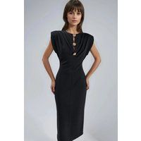 Elegantes Drapiertes Midi mit Goldknöpfen