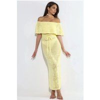 Off-Shoulder Häkel-Maxikleid aus Strick