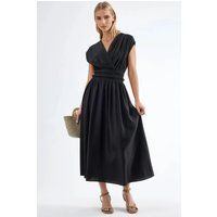 Strukturiertes Midikleid mit V-Ausschnitt