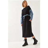 Midi-Kleid mit Kontrast-Denim-Ärmeln