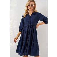 Strukturiertes Gestuftes Midi-Hemdkleid