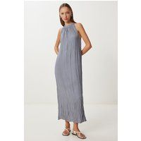 Strukturiertes Halterneck-Midikleid mit Falten