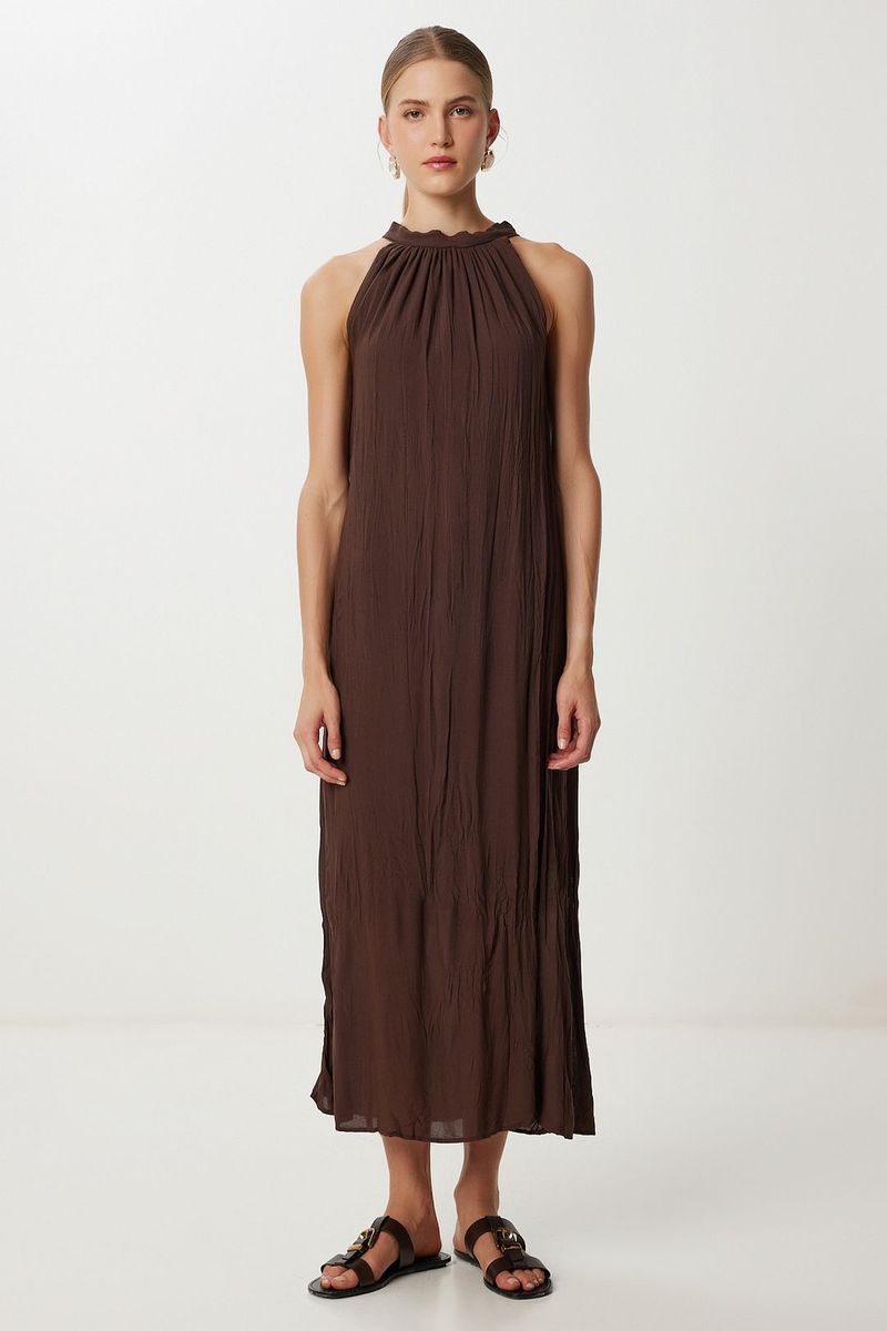 Strukturiertes Midi-Kleid mit Halterneck