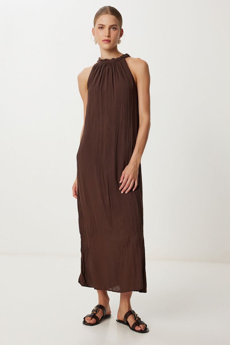 Strukturiertes Midi-Kleid mit Halterneck