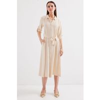 Strukturiertes Midi-Hemdblusenkleid mit Gürtel