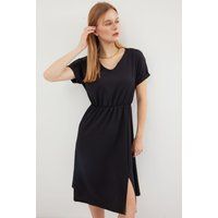 Strukturiertes V-Ausschnitt Midikleid