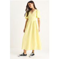 Strukturiertes V-Ausschnitt Midi-Wickelkleid