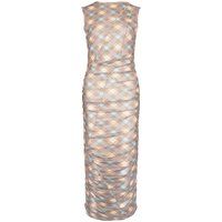 Kariertes Mesh-Midikleid mit Raffungen
