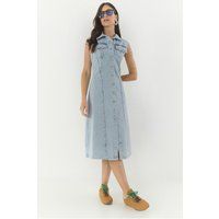 Tailliertes Denim-Midi-Hemdblusenkleid