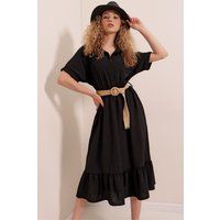 Texturiertes Midikleid mit Gürtel