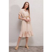 Texturiertes Midi-Hemdkleid mit Gürtel