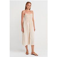 Gesmoktes Midikleid aus Leinenmix