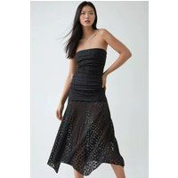 Trägerloses gerafftes Spitzen-Midikleid