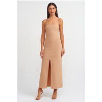 Trägerloses Tailliertes Midi-Schlitzkleid
