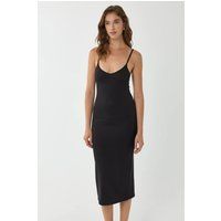Rippstrick Bodycon-Midikleid mit V-Ausschnitt