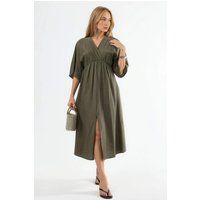 Strukturiertes Midi-Wickelkleid mit V-Ausschnitt