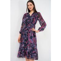Fließendes Midikleid mit Abstraktem Print