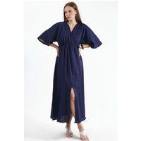 Strukturiertes Midi-Wickelkleid mit V-Ausschnitt