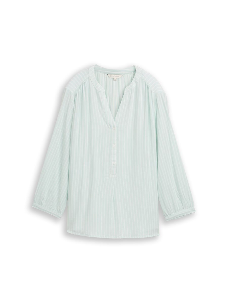 Gestreifte Henley-Bluse mit V-Ausschnitt