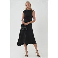 Asymmetrisches drapiertes Jersey-Midi-Kleid