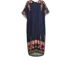 Besticktes Kaftankleid mit V-Ausschnitt
