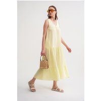 Gestuftes Musselin-Midikleid mit Taschen