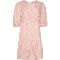 Besticktes Wickelkleid mit Puffärmeln