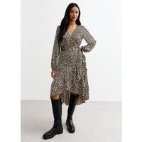 Asymmetrisches Wickelkleid mit Leopardenmuster