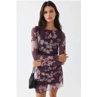 Gerafftes Mesh-Minikleid mit Blumenmuster