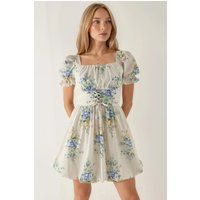 Florales A-Linien-Minikleid mit Schnürung