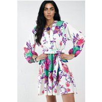 Florales Mini-Kleid mit Gürtel