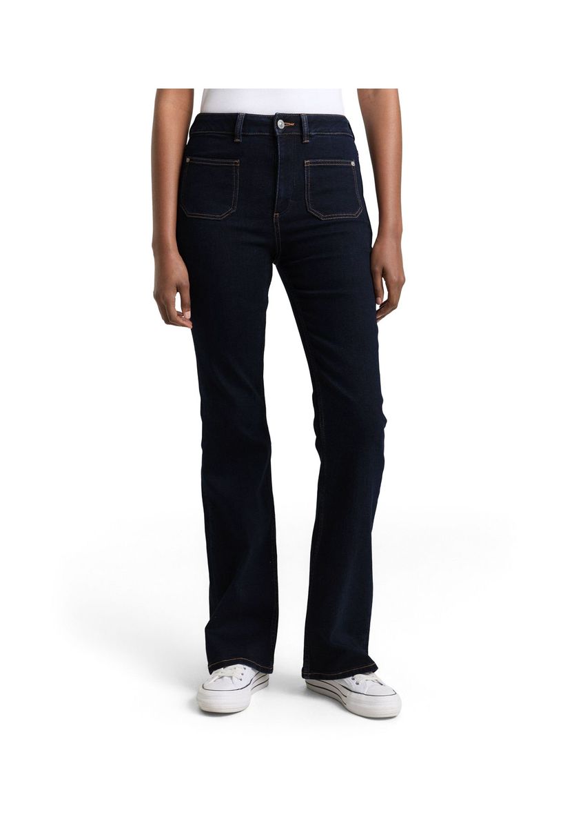 Schlagjeans mit hoher Taille und Taschen