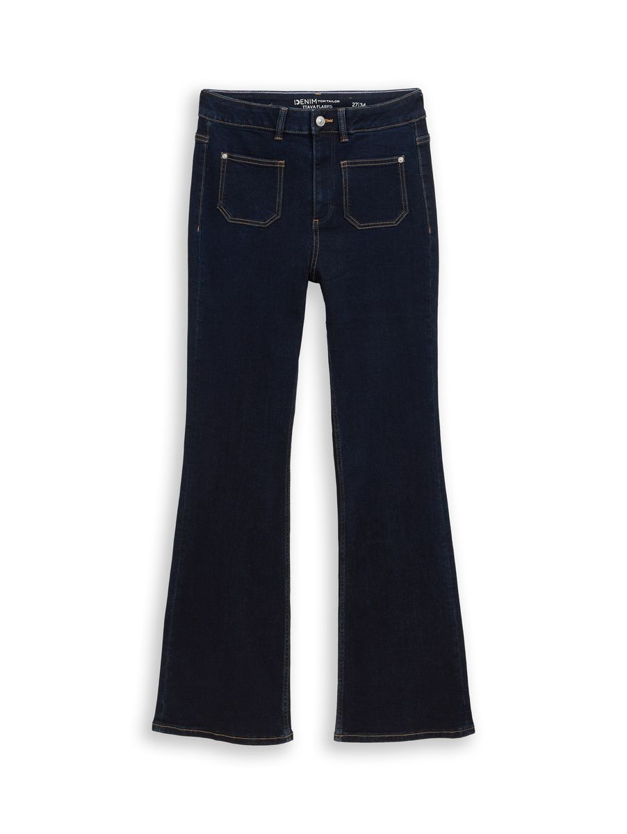 Schlagjeans mit hoher Taille und Taschen