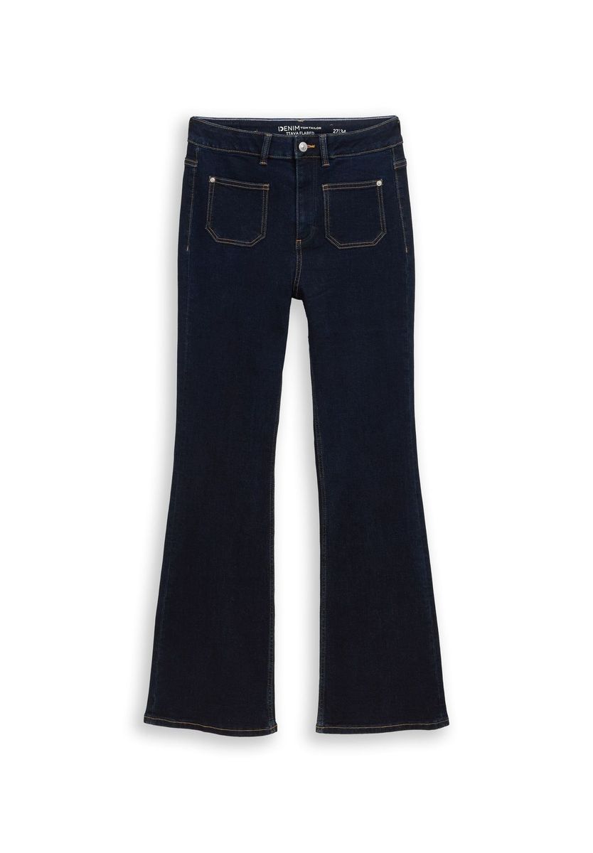 Schlagjeans mit hoher Taille und Taschen