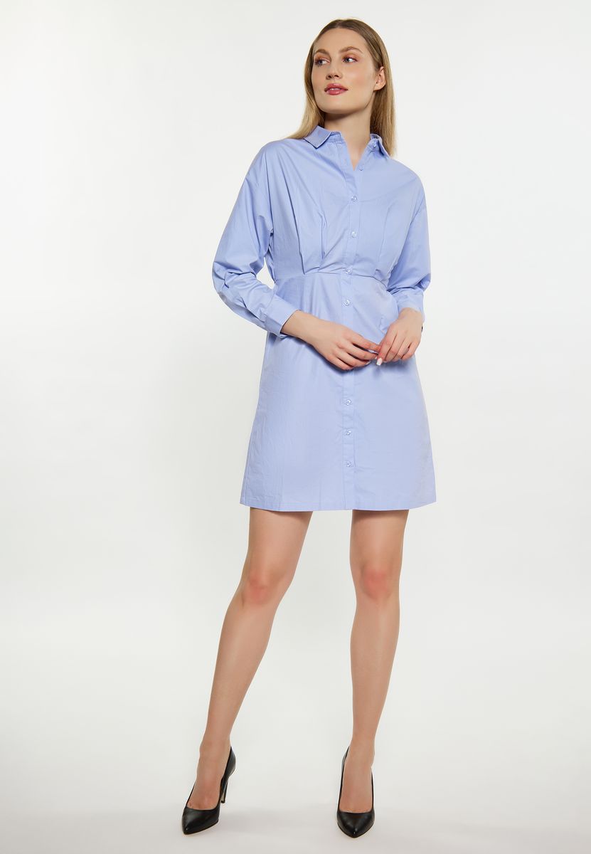 Hemdblusenkleid mit Taillenfalten aus Baumwolle