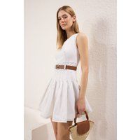 Ärmelloses Jeans-Minikleid mit Faltenrock